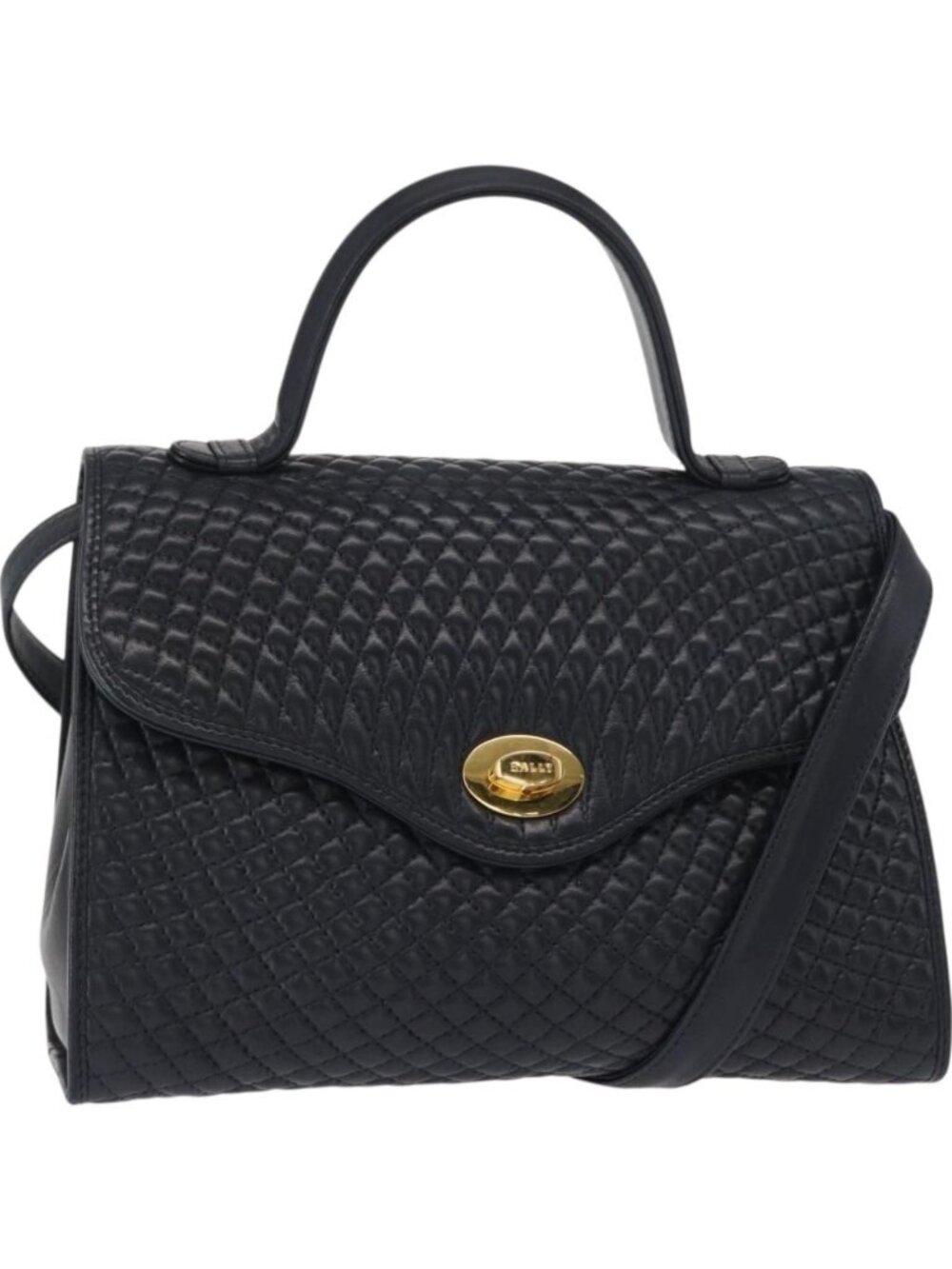 BALLY Shoulder Bag Leather 2way Navy Gold